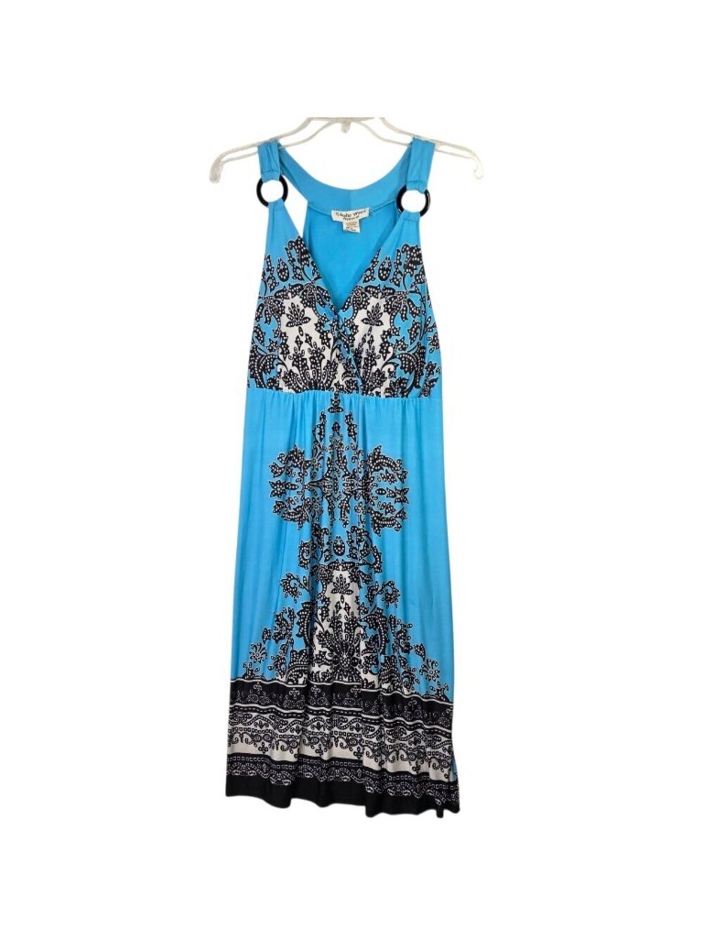 Studio West Midi Dress L - XL Blue Floral Padded Bust Sundress Boho Resort Beach
